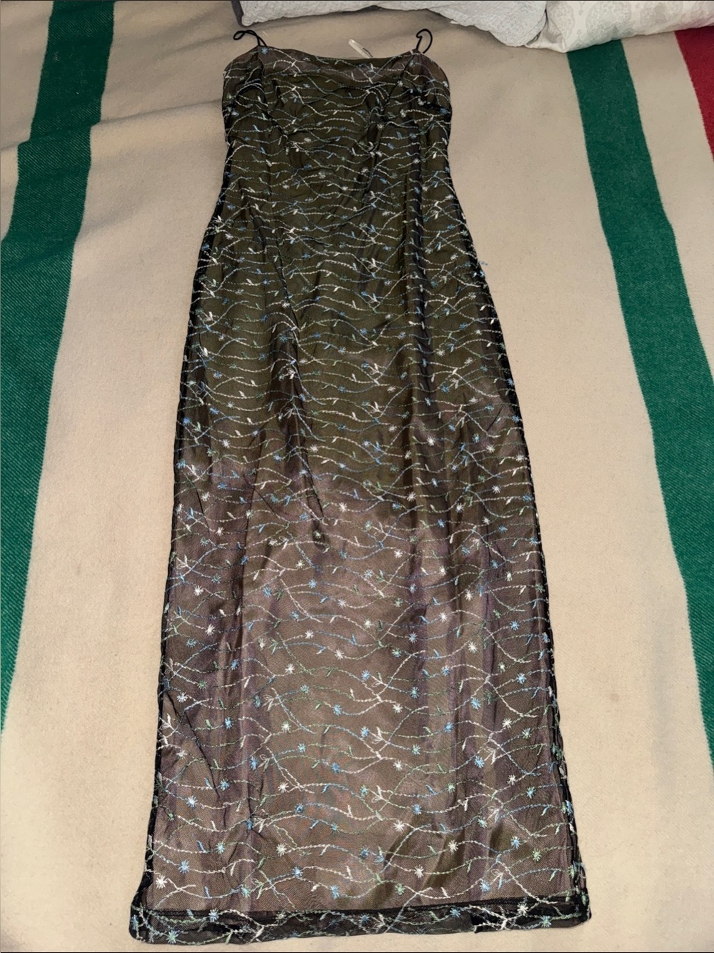 Rampage Olive Green Embroidered Midi Slip Dress